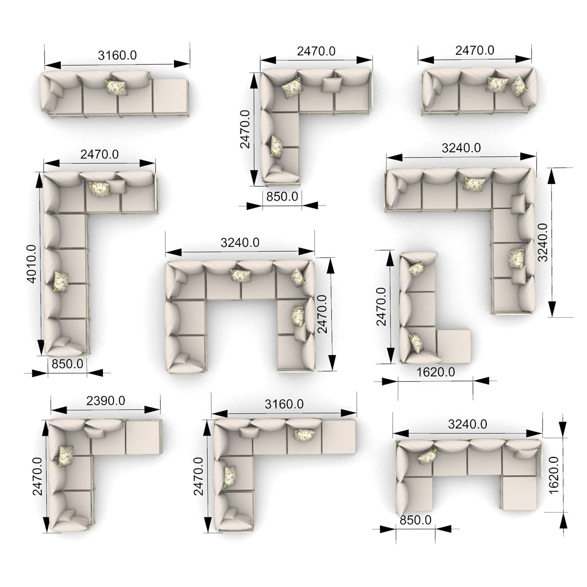 Maggie Sofa | Pouf Module w. Glass
